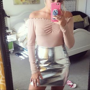 Silver holographic mini skirt