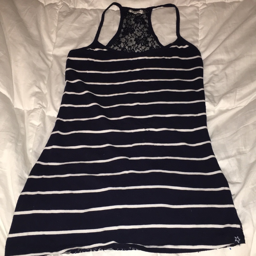 Garage navy blue & white tank with lace on back