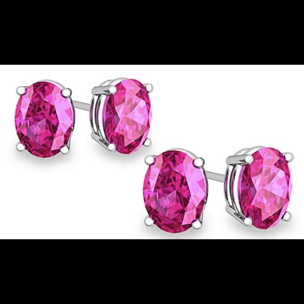 925 Sterling Silver Genuine Pink Sapphire Earrings