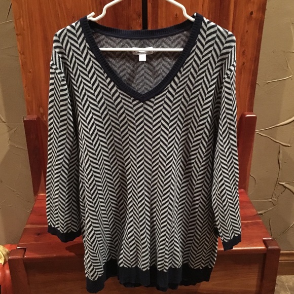 Kim Rogers size 2X navy & white patterned sweater - Picture 1 of 3