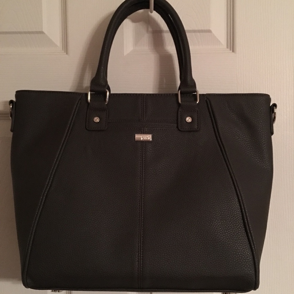 Ladies charcoal Jewell handbag. Sleek & stunning.