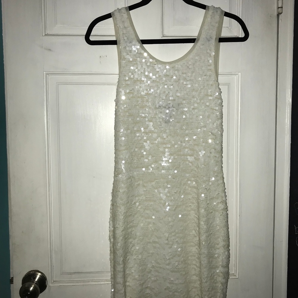 BCBG white sequin dress.