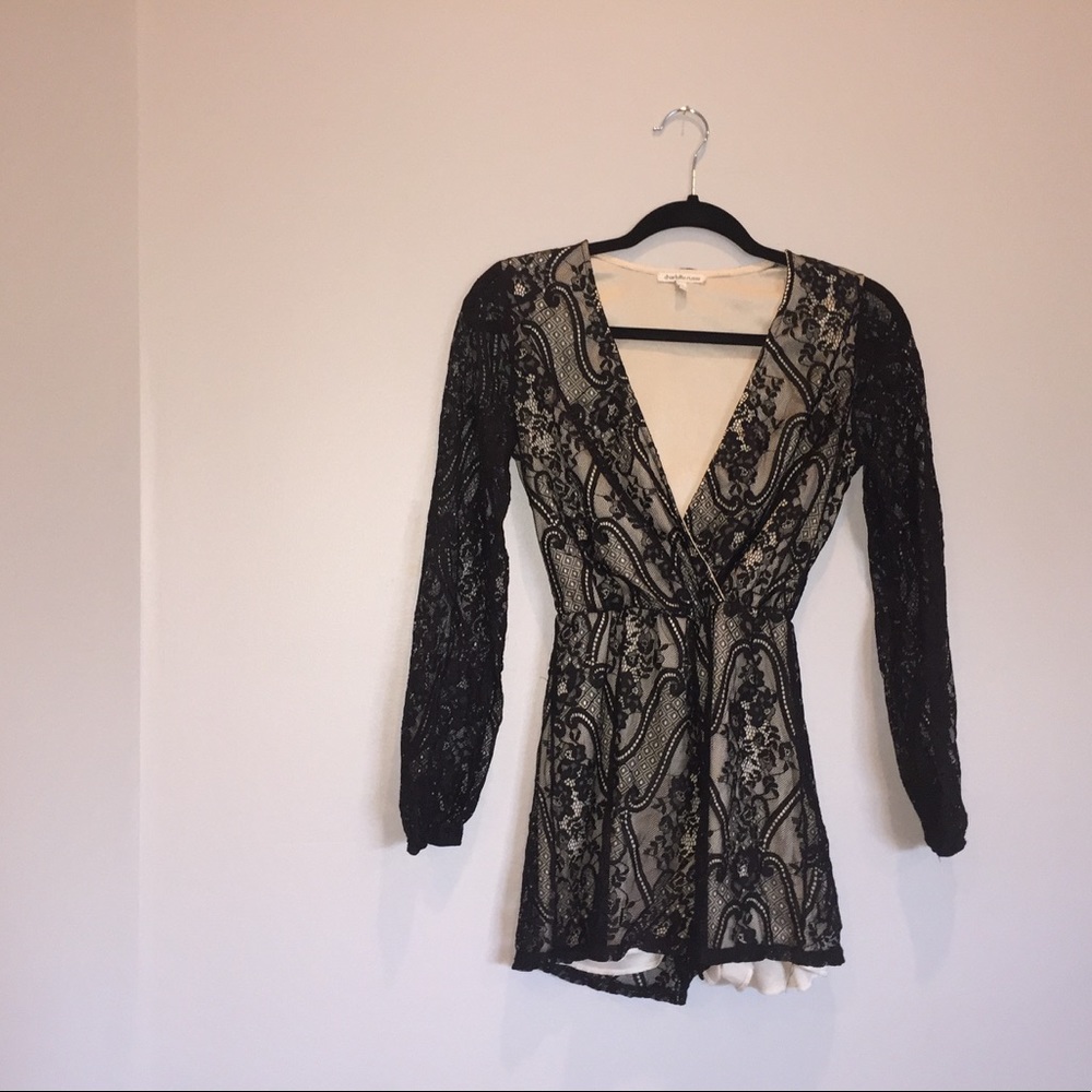 Charlotte russe black and nude lace romper size S