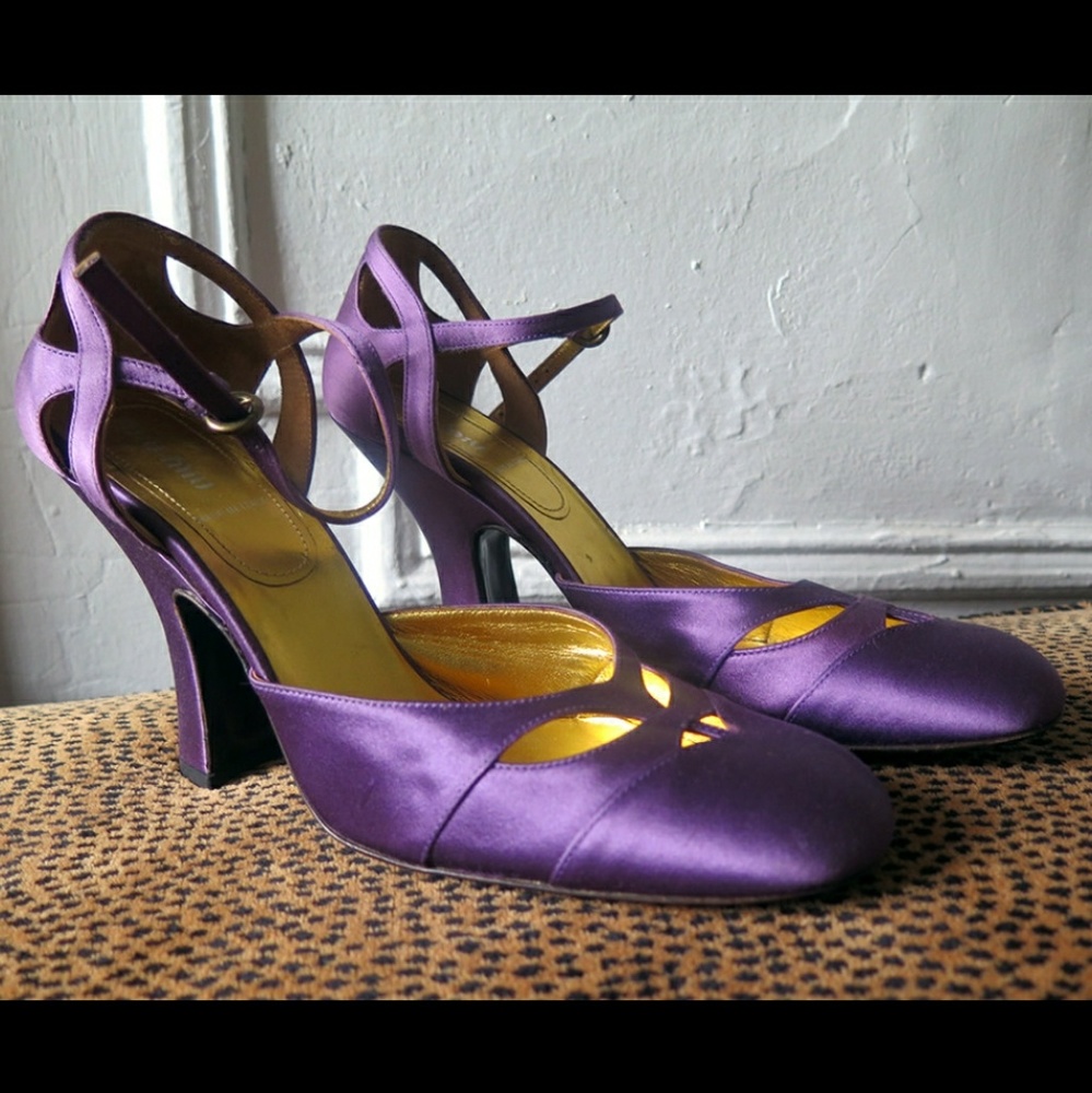 New Miu Miu Shoes, purple satin block heels