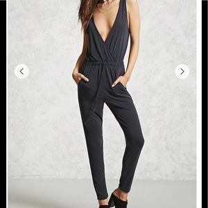 Plunging neckline charc. Drawstring jumpsuit F21