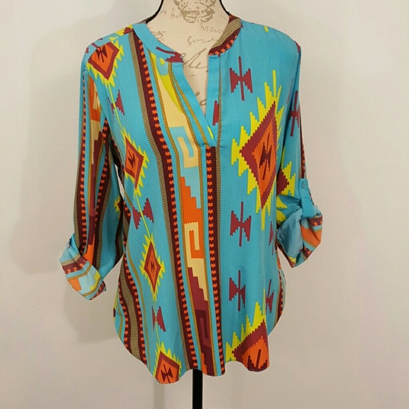 Mm mm mm Tops - Mm mm mm Medium Tribal Turquoise Blouse