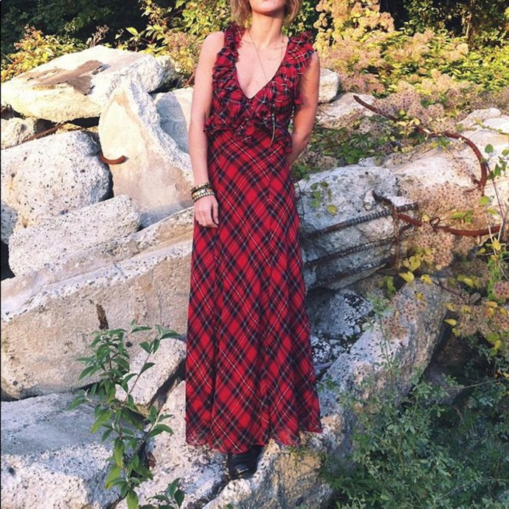 Free People Venetia Plaid Ruffle Maxi Dress