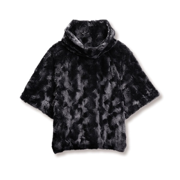 INC Black Faux Fur Turtleneck Poncho Sweater Top - Picture 2 of 4