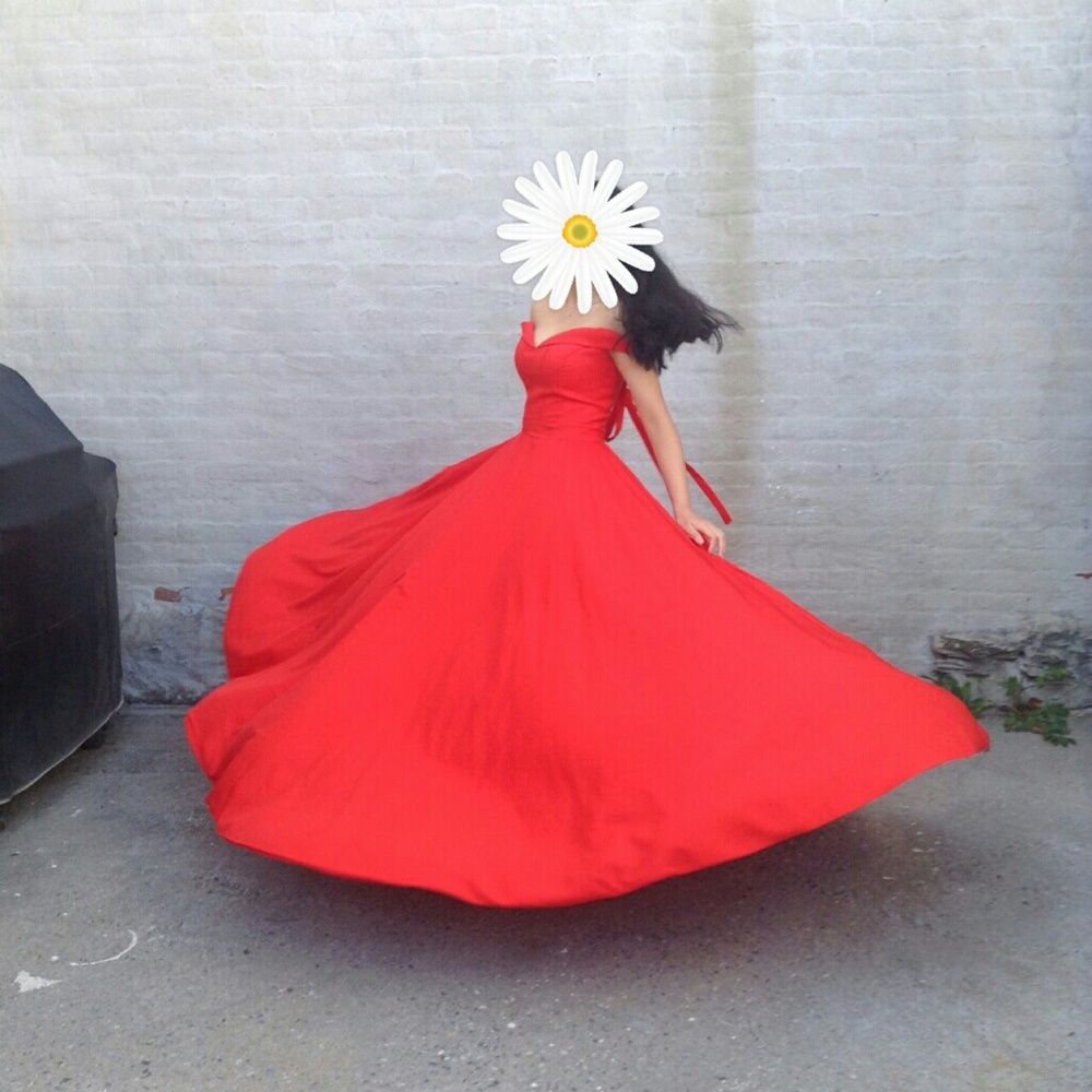 CLEARANCE Bright Red Off the Shoulder A Line Dress - Picture 6 of 7