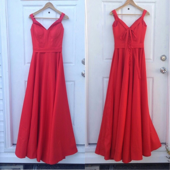 CLEARANCE Bright Red Off the Shoulder A Line Dress - Picture 2 of 7
