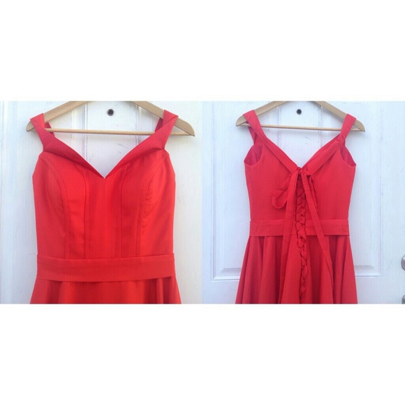 CLEARANCE Bright Red Off the Shoulder A Line Dress - Picture 3 of 7