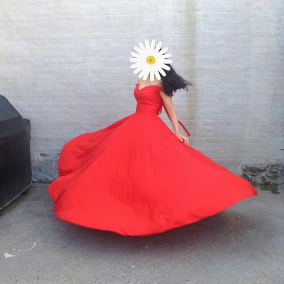 CLEARANCE Bright Red Off the Shoulder A Line Dress - Picture 6 of 7