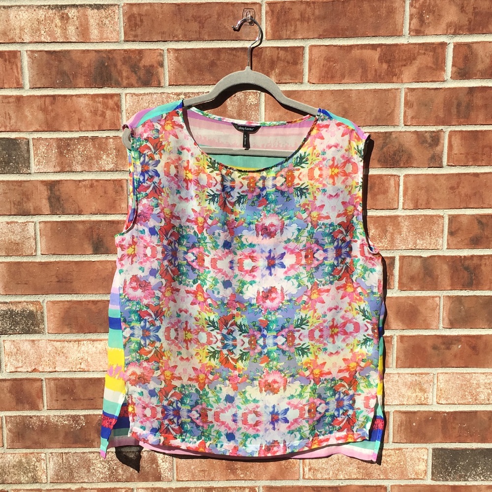 Multicolored top with floral front & striped back