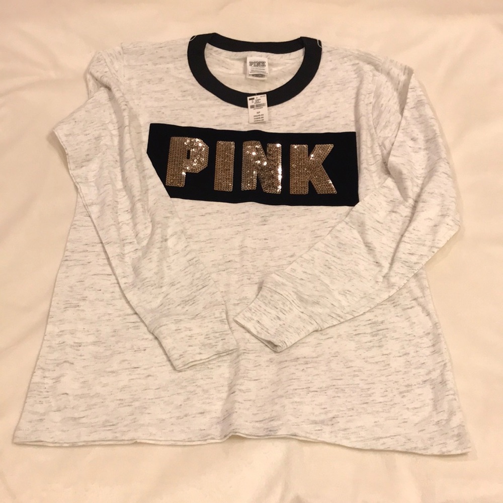 VS pink, gold bling/ black and heather grey LS tee