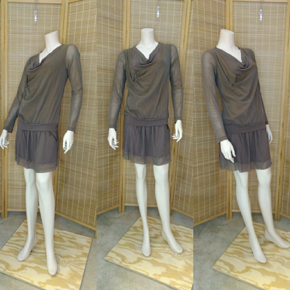 People Like Frank Moss Green Sheer Sleeve Dress