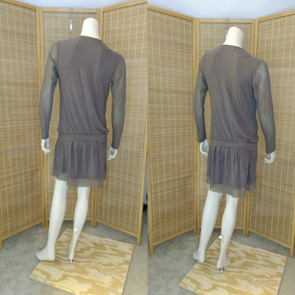 People Like Frank Moss Green Sheer Sleeve Dress - Picture 2 of 3