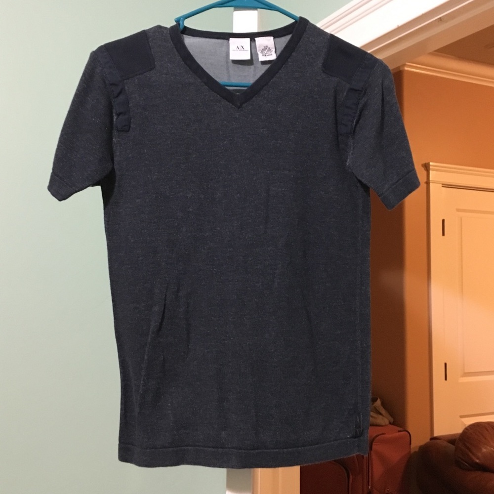 Black, short sleeved tee.