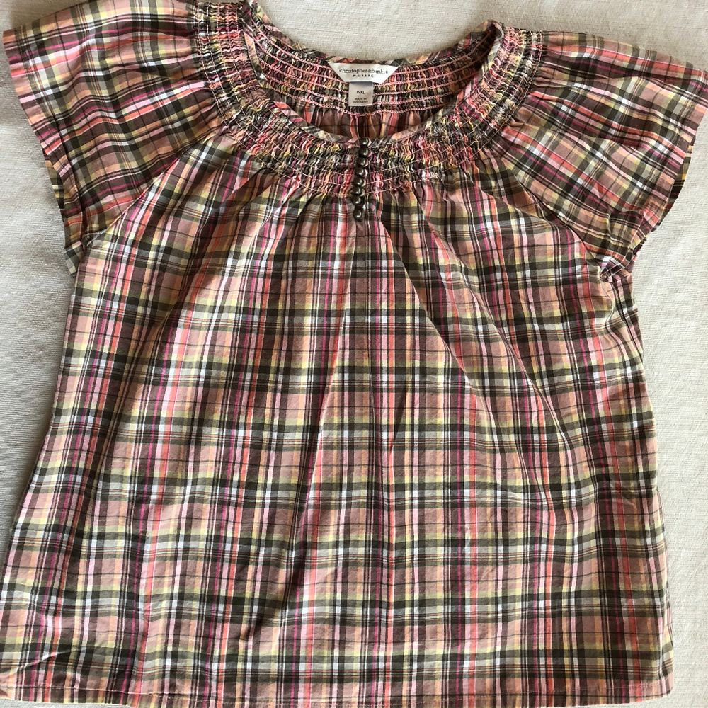 Christopher & Banks Plaid Peasant Cotton Blouse