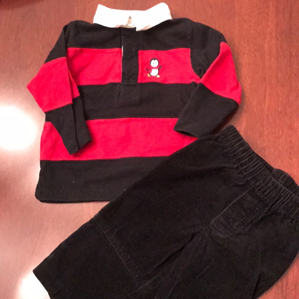 MiniWear 12 months Rugby Shirt + Corduroy Pants
