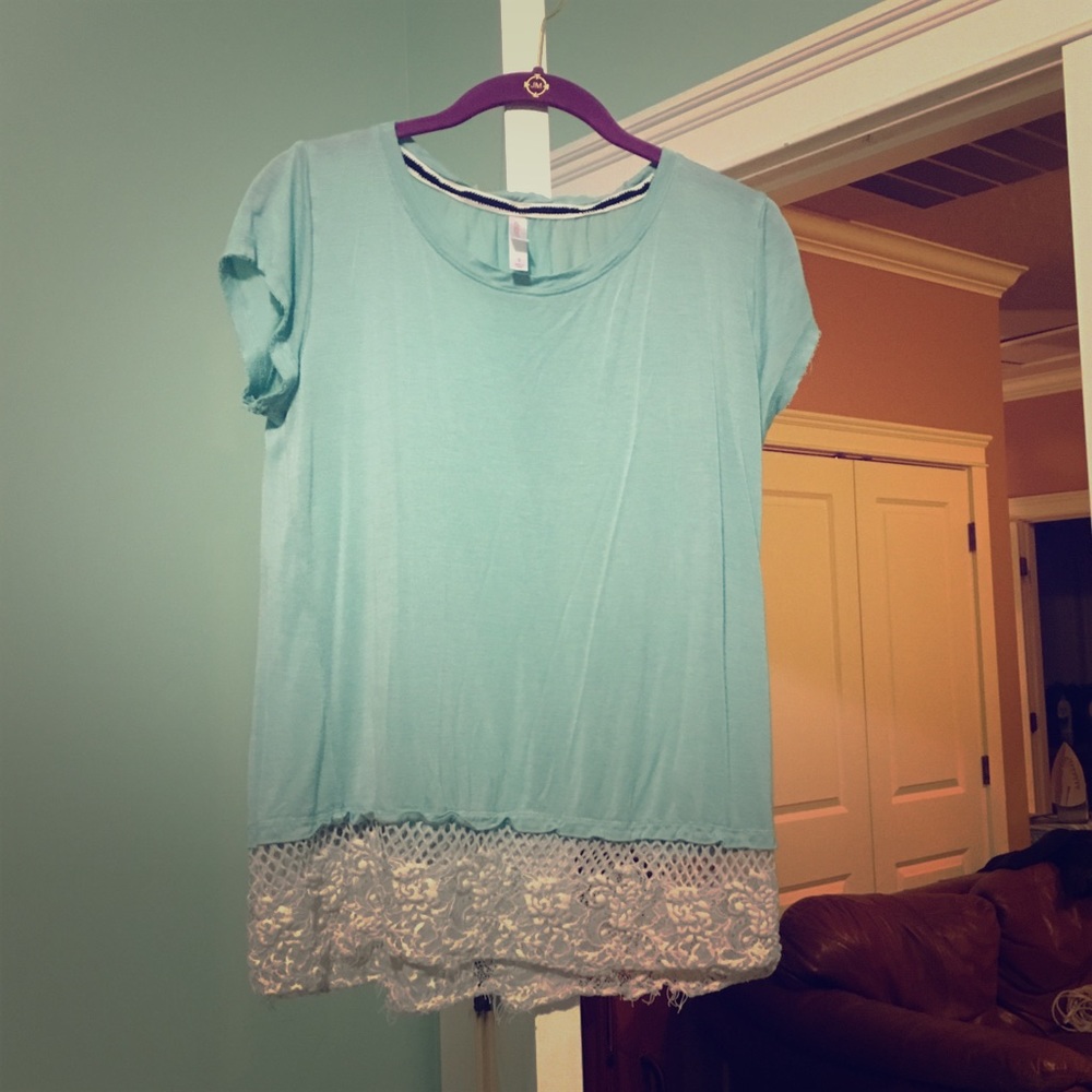 Blue top with lace.