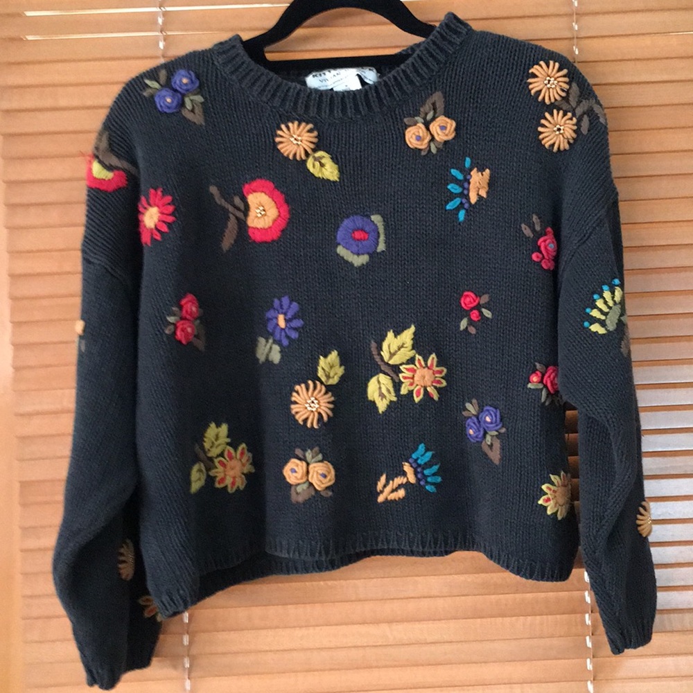Black faded embroidered sweater