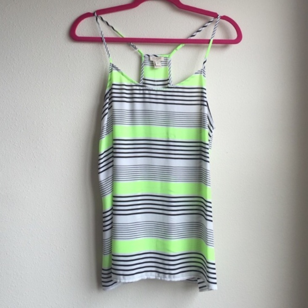 NWOT J Crew neon green black and white racerback