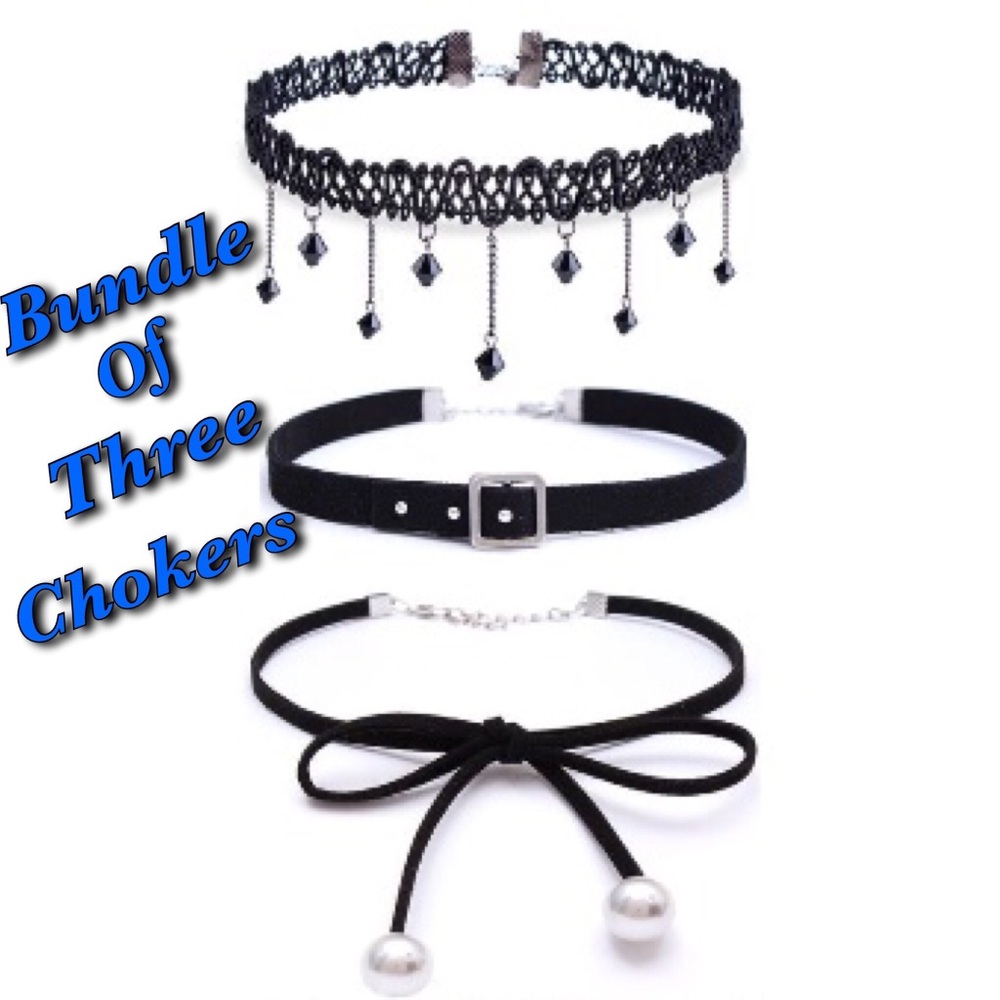 Bundle of THREE Assorted Black Choker Necklaces