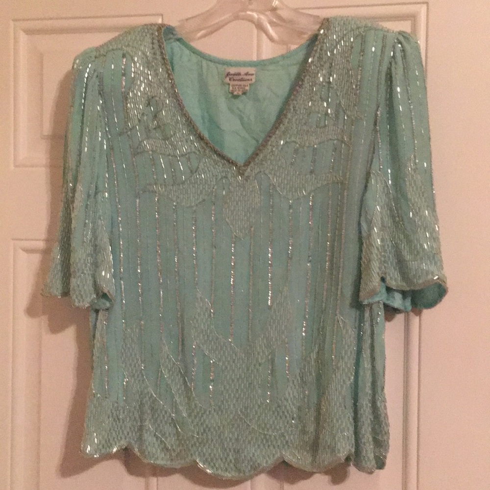 Teal and silver sequined top Size L