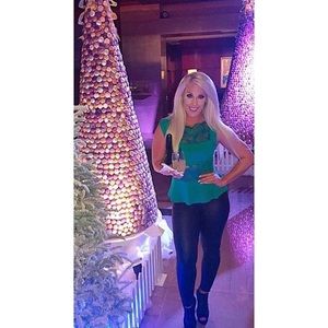 Bebe Lace Peplum Green Top Size Medium