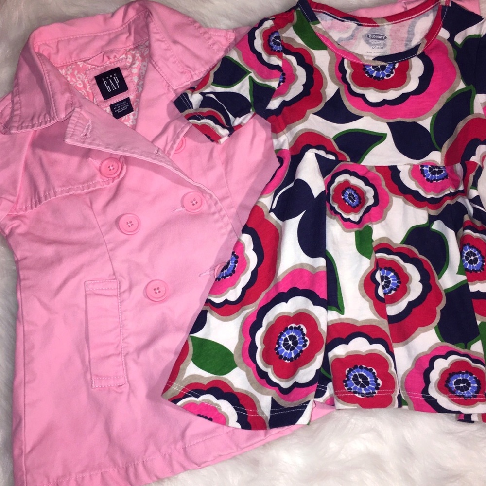 👧🏻12-18 Month Pink Peacoat & Floral Dress Set👑