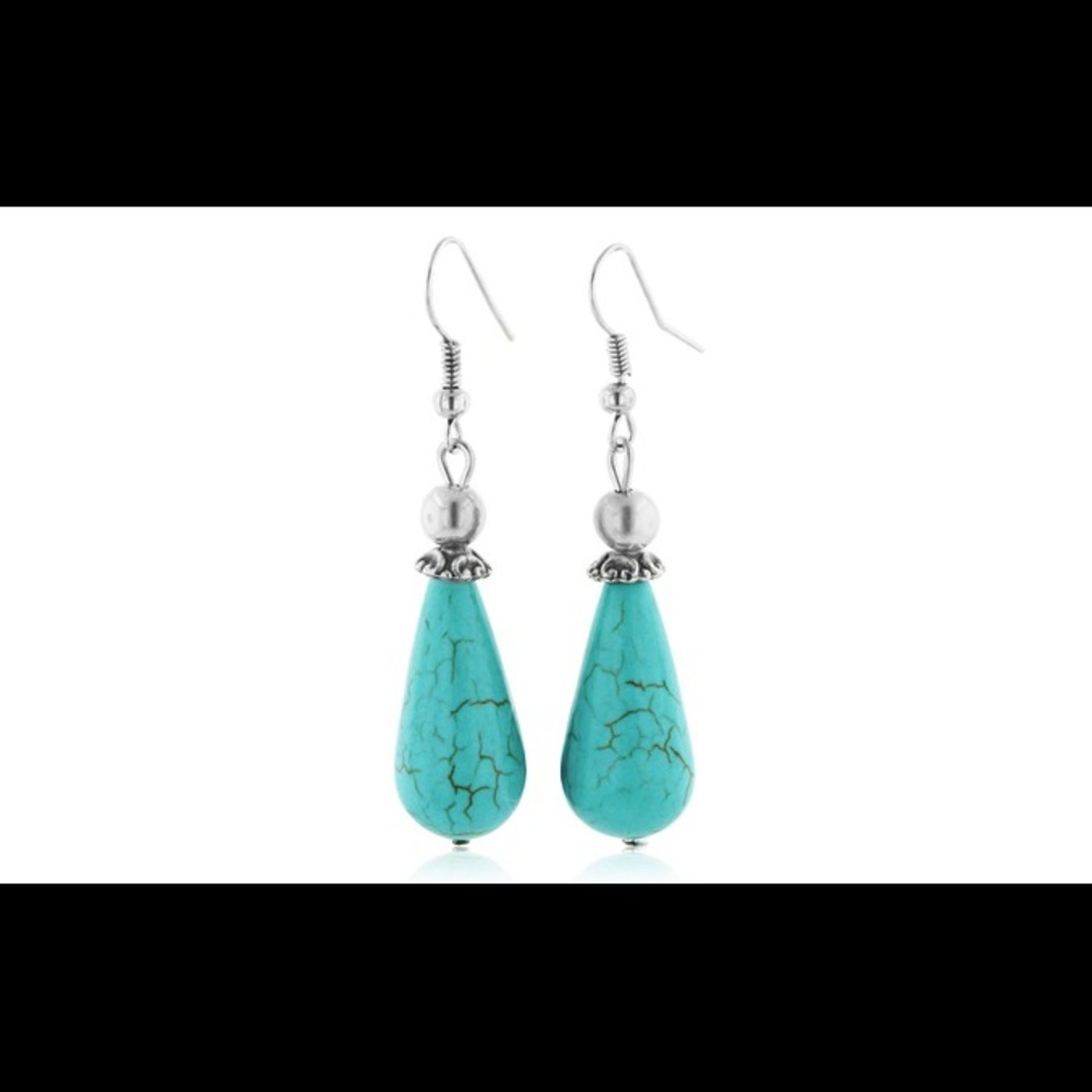 Platinum Plated Turquoise Teardrop Brass Earrings