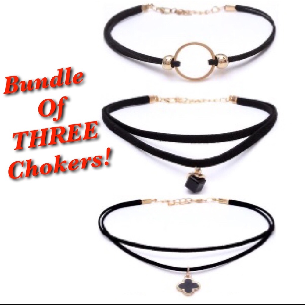 NEW Bundle of 3 Assorted Black Choker Necklaces