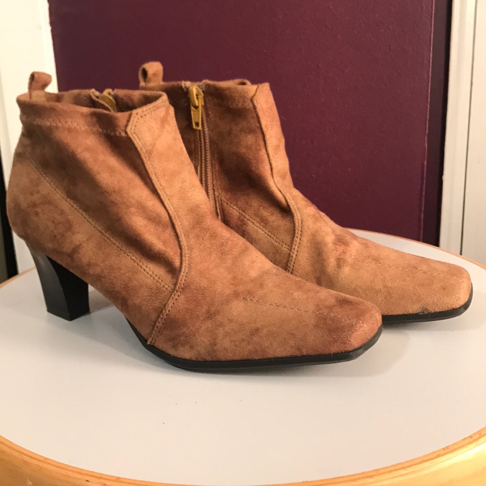 Beige suede booties with heel size 6.5