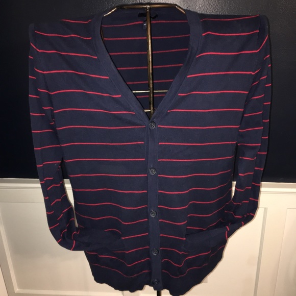 Blue and Res Striped Mens Cardigan size Large - Picture 1 of 7