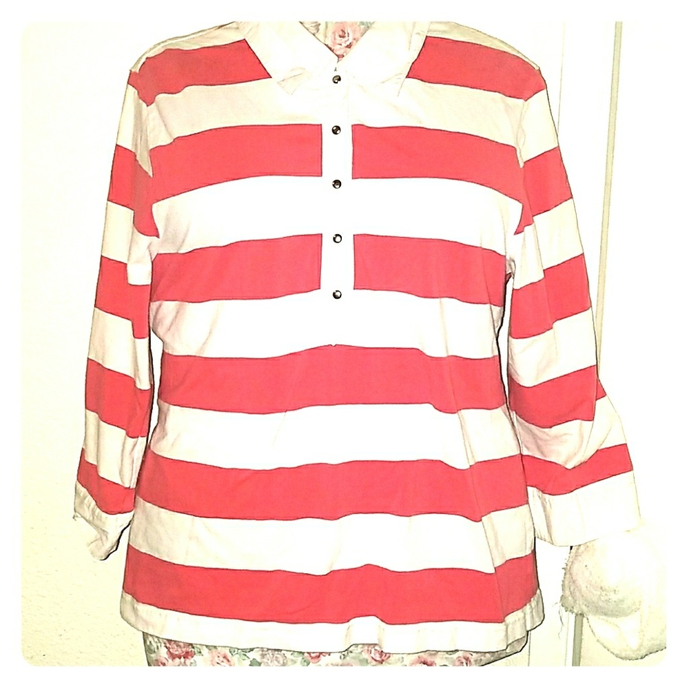 Salmon and White Striped Long Sleeve