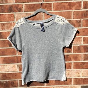 Gray sweater top with lace