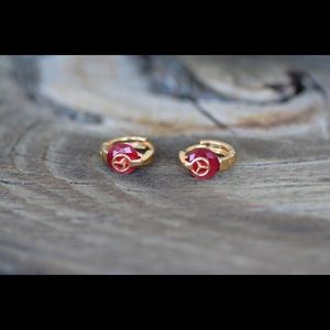 18K Gold Plated Red Corundum Mercedes Earrings