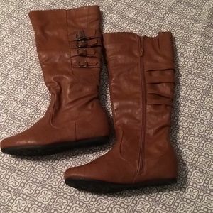 Cognac knee high boots