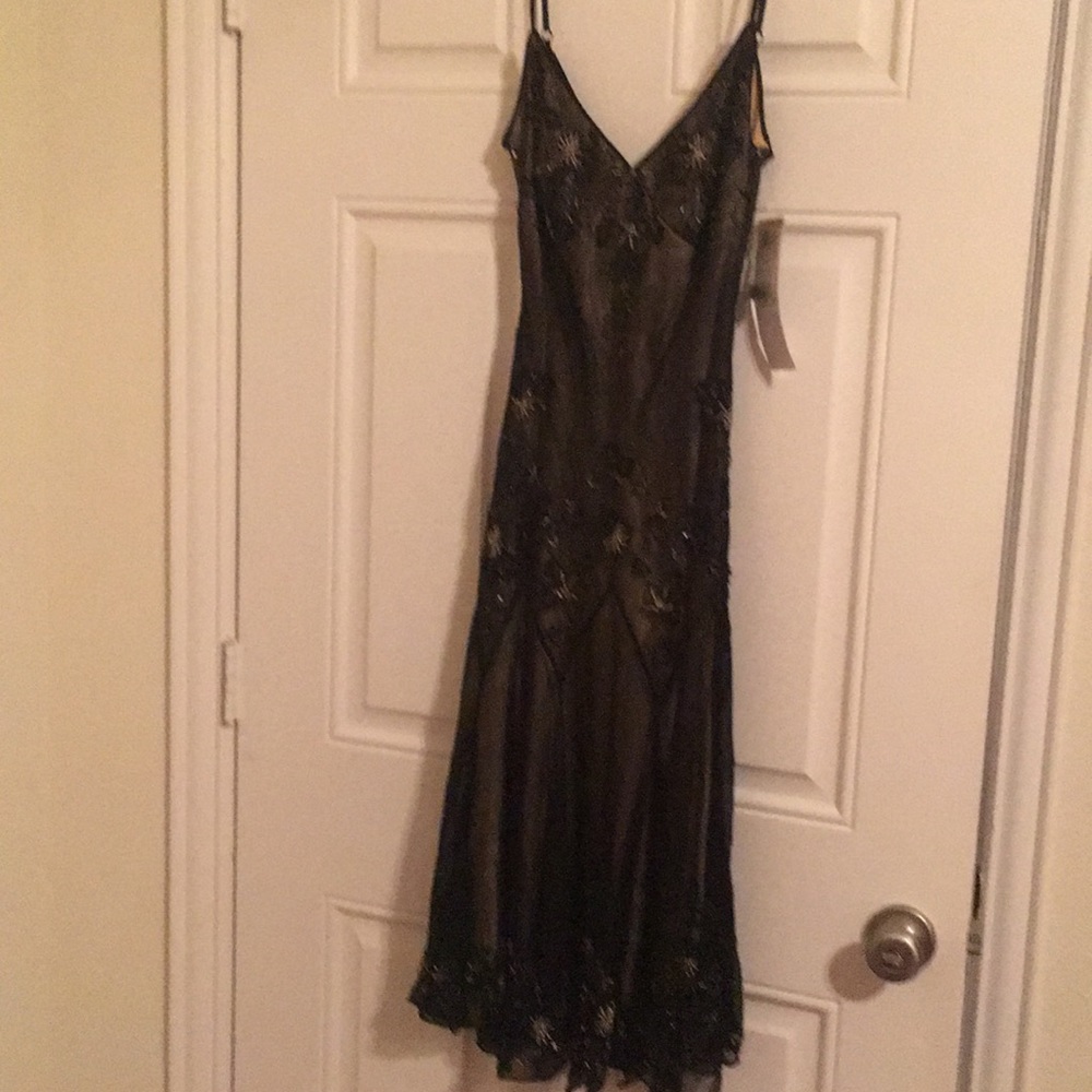 Black beaded slip dress by Papell