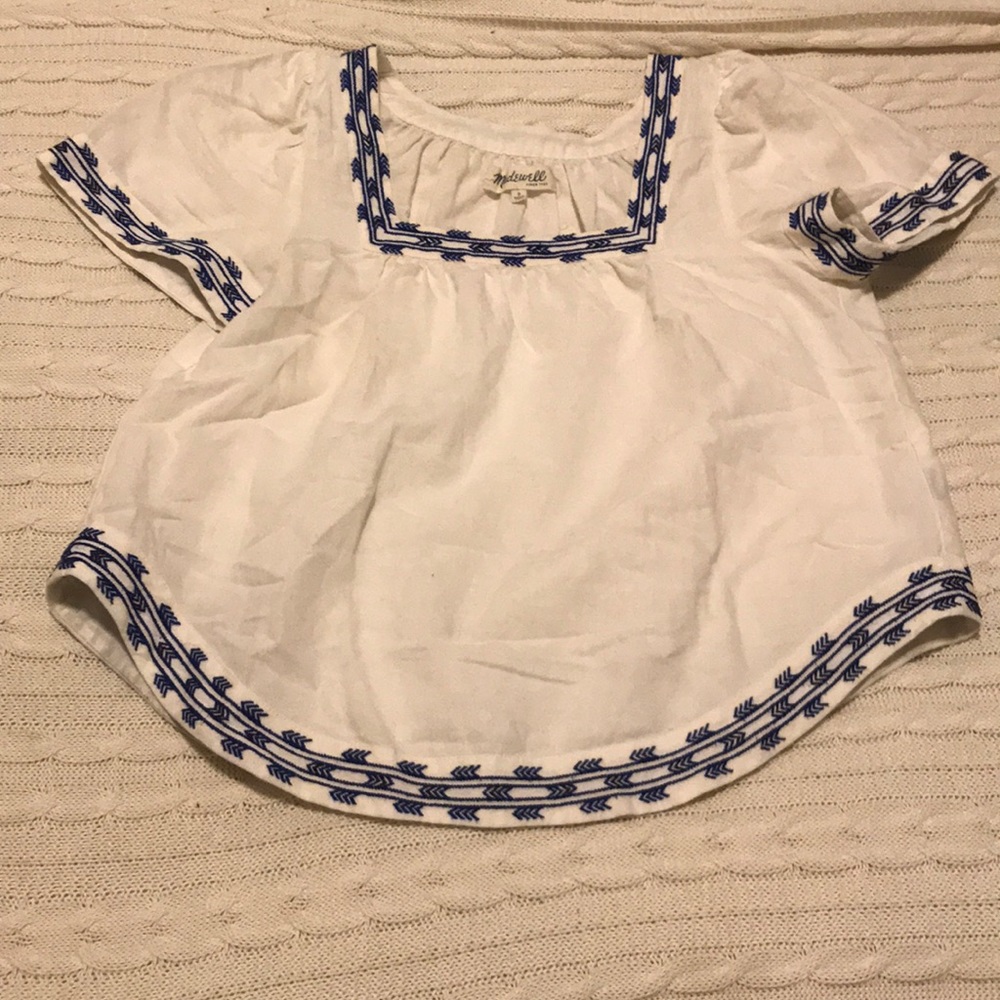 Madewell linen boxy blouse with blue detailing