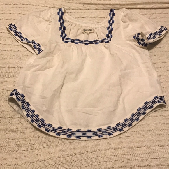 Madewell linen boxy blouse with blue detailing - Picture 1 of 4