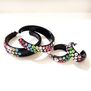 Set of 2 Rainbow Rhinestone Hoop Earrings