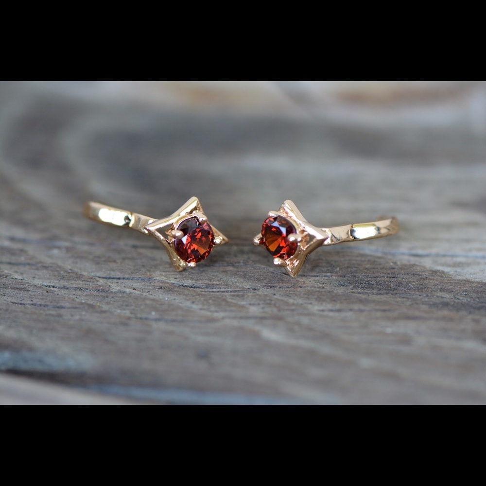 18K Gold Plated Red Round Zircon AAA Earrings