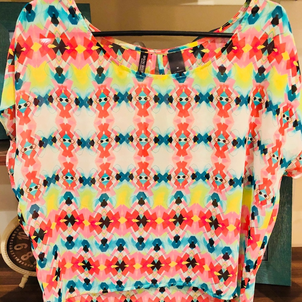 Kaleidoscope Short Sleeve Chiffon Sheer Top!