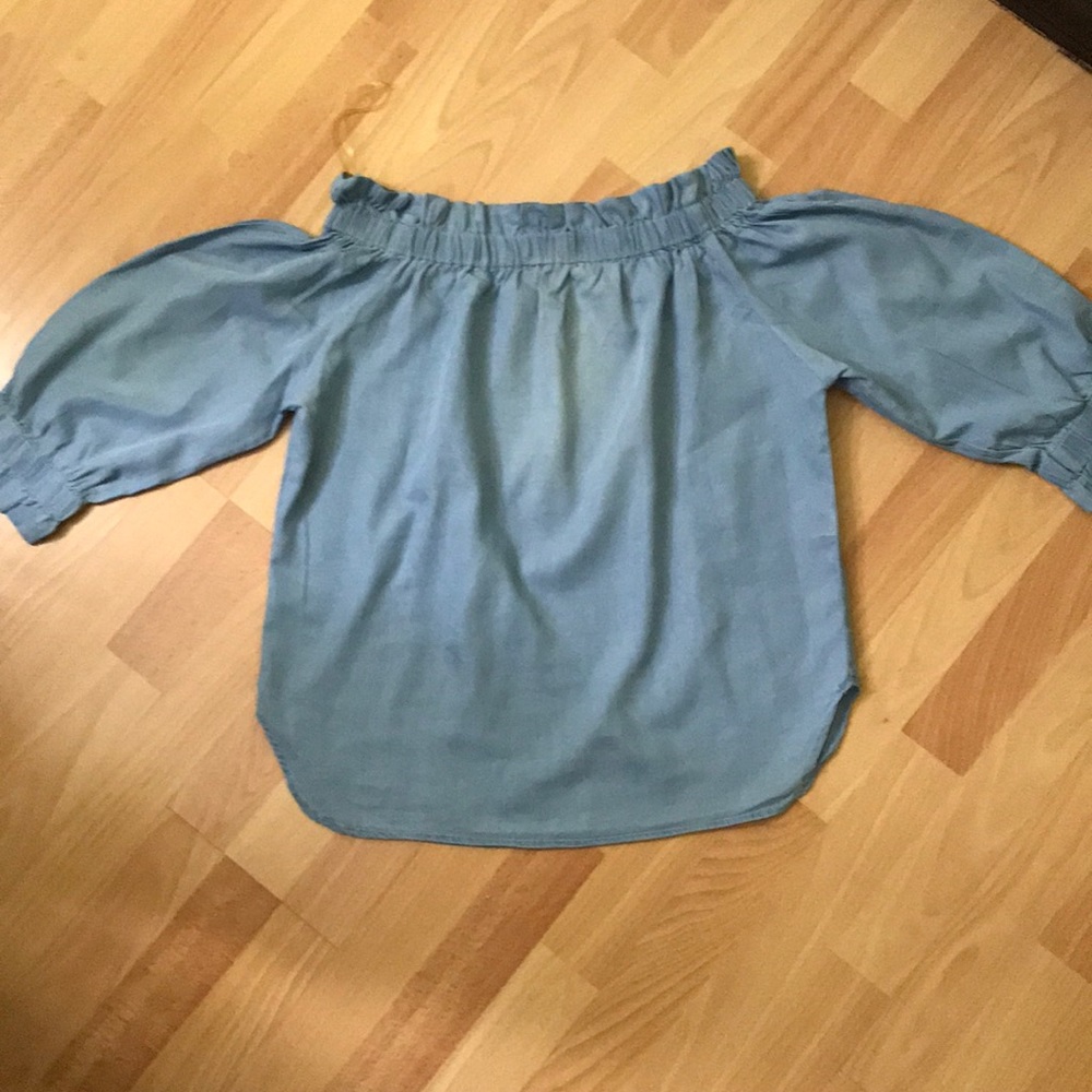 Off shoulder blue shirt
