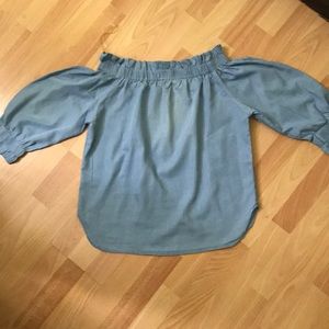 Off shoulder blue shirt