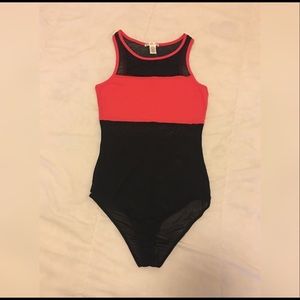Coral and black see through bodysuit