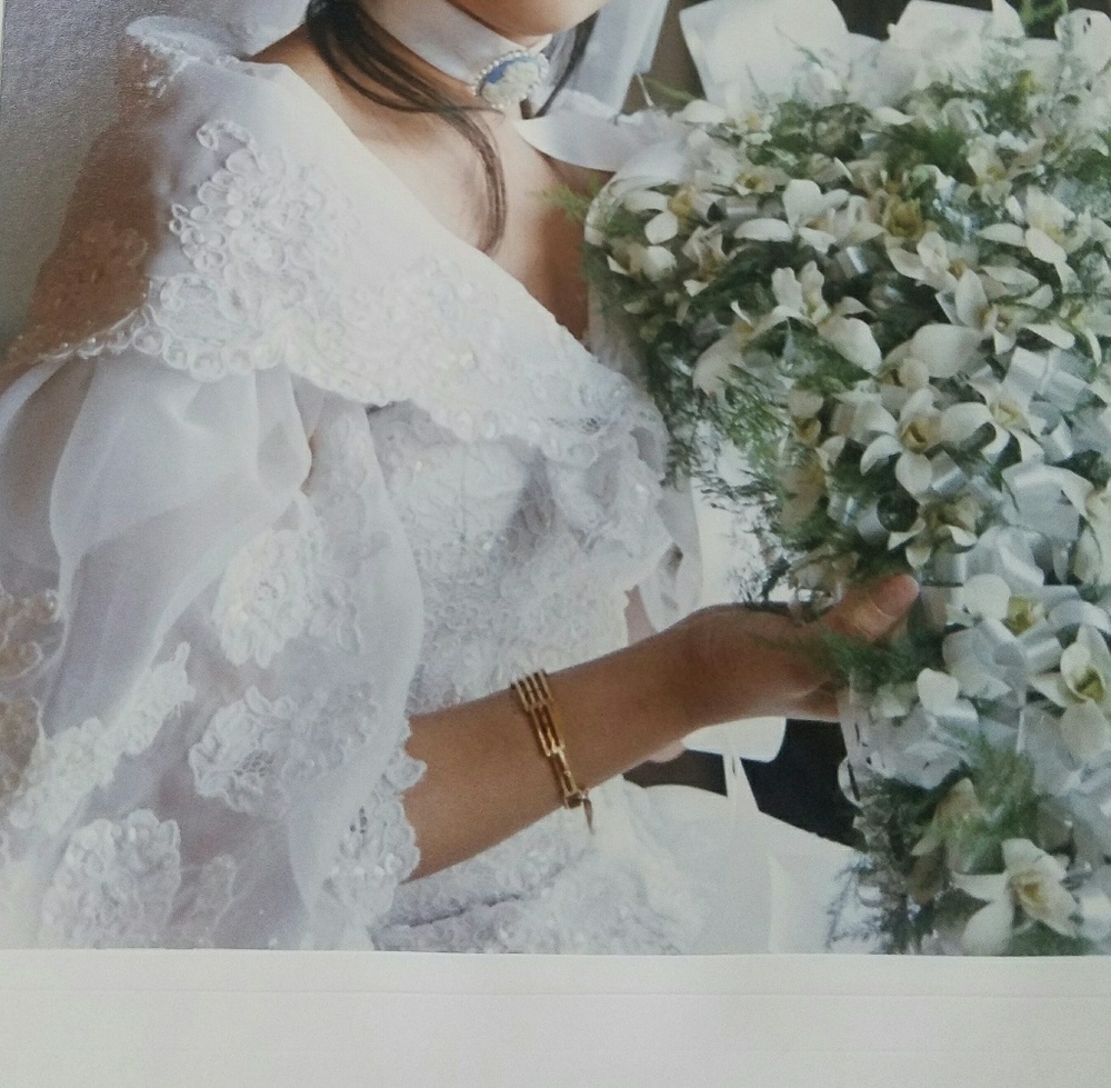Wedding gown with veil-dry cleaned in a big sealed