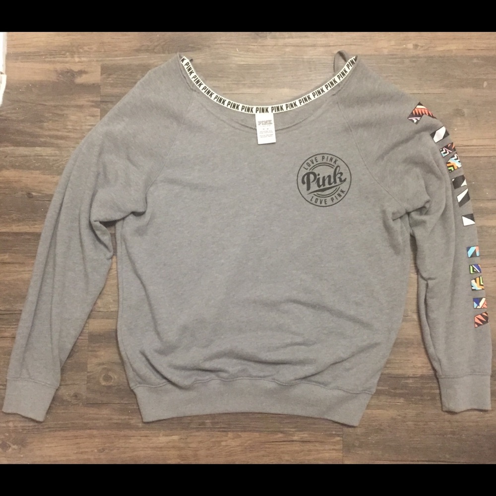 NWOT VS PINK NEON TRIBAL LOGO SLEEVE SWEATSHIRT