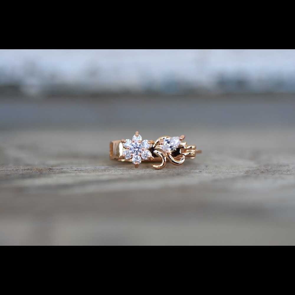 18K Gold Plated White Flower Zircon AAA Earrings